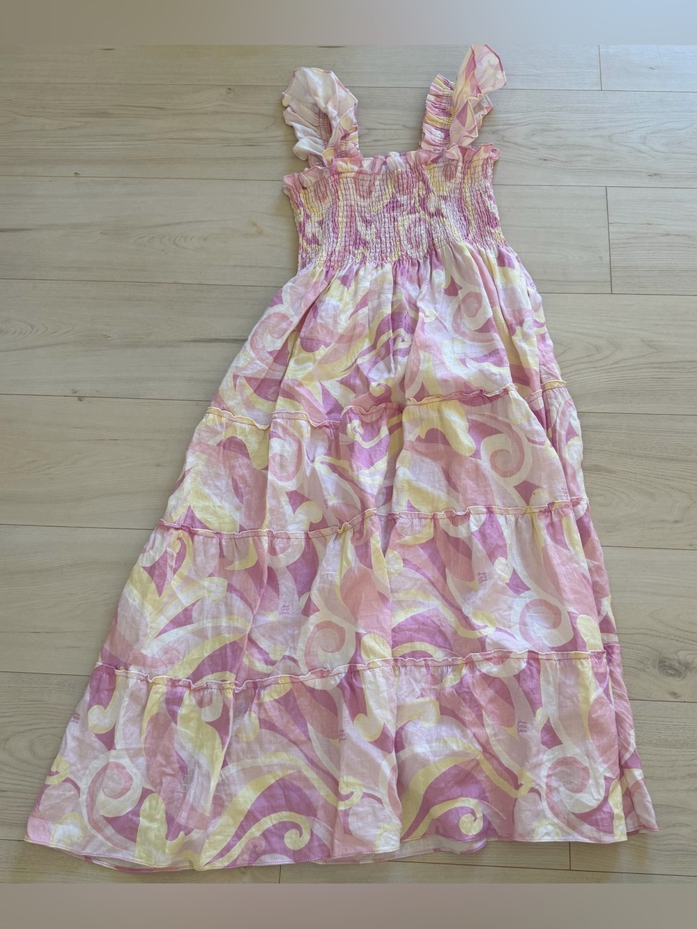 Hill House Women Pink and Yellow Swirl Midi Sundress